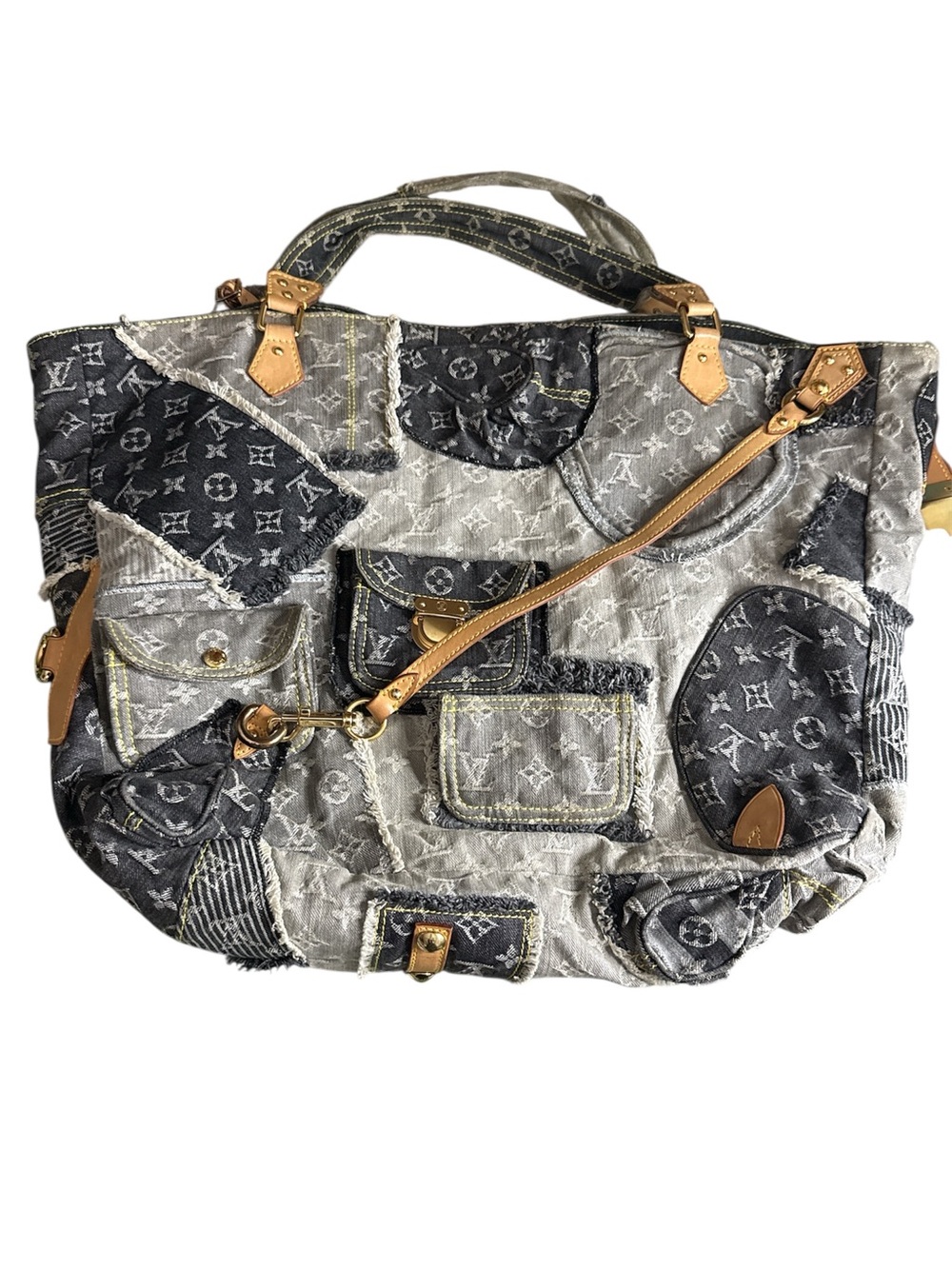 Authentic Louis Vuitton vintage denim patchwork cabby tote limited edition